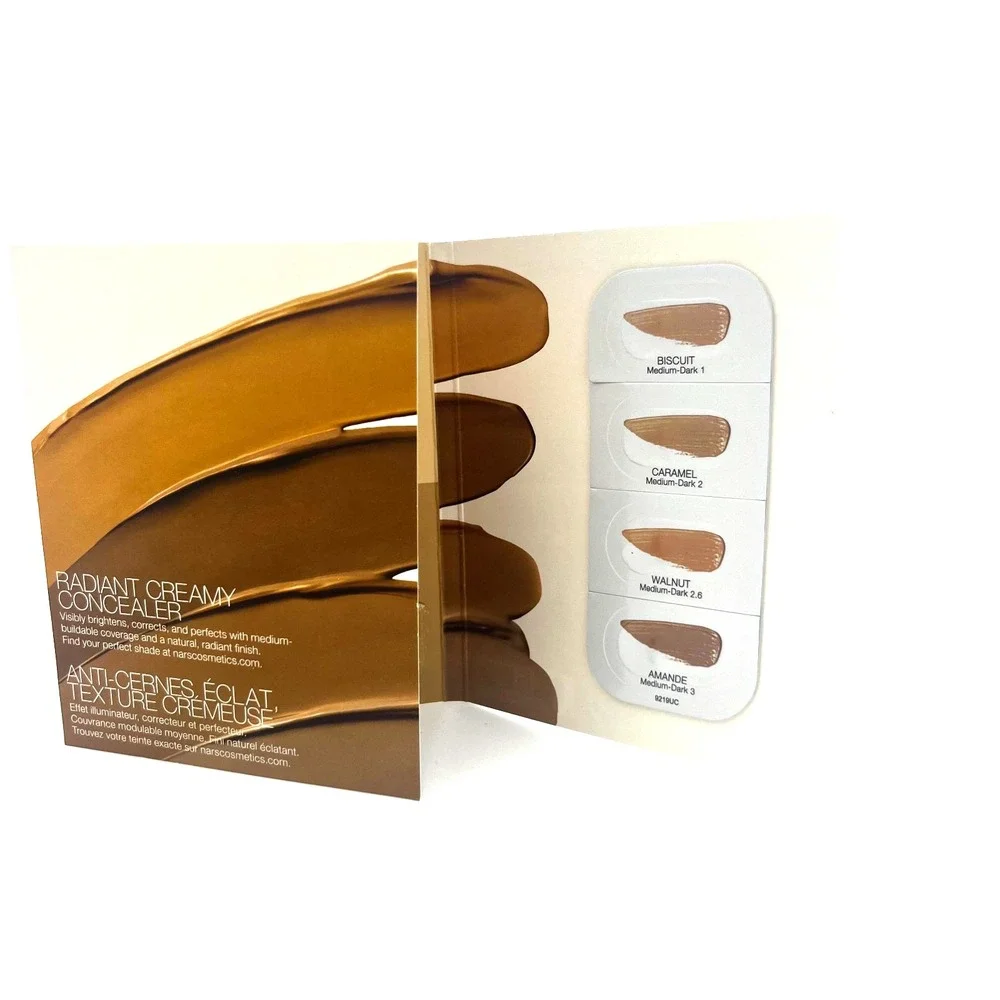 Nars Radiant Creamy Concealer 4 Shades Sample Card Biscuit Caramel Walnut Amande